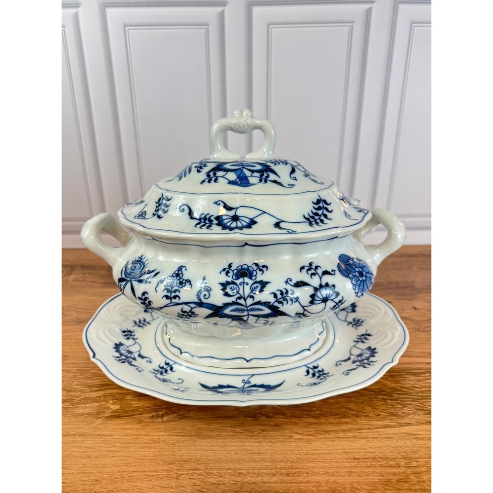 Vintage Blue Danube‎ Cobalt Blue Soup Tureen w/Underplate Banner Pre-1976 EUC